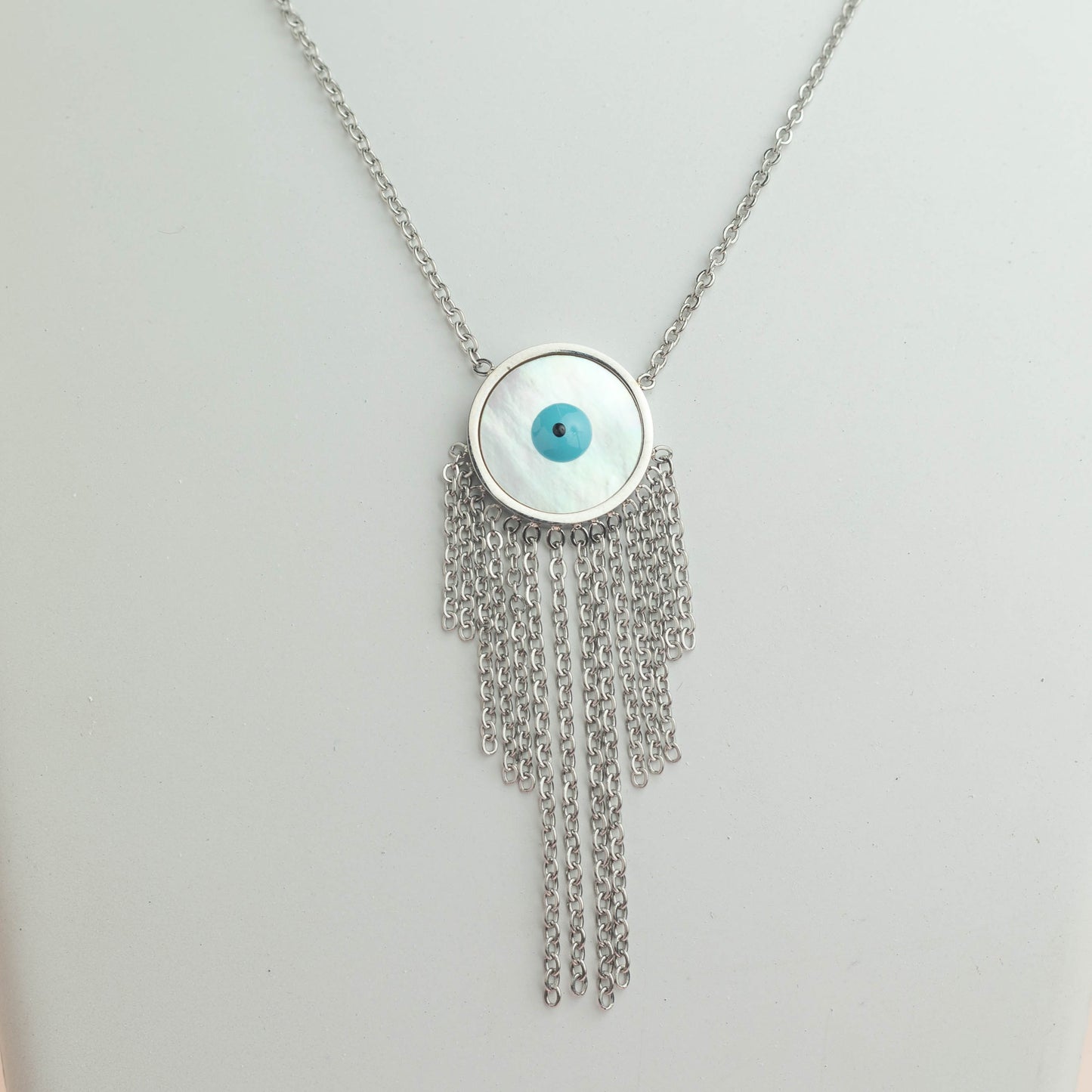 Evil Eye White Shell Coin Pendant Necklace