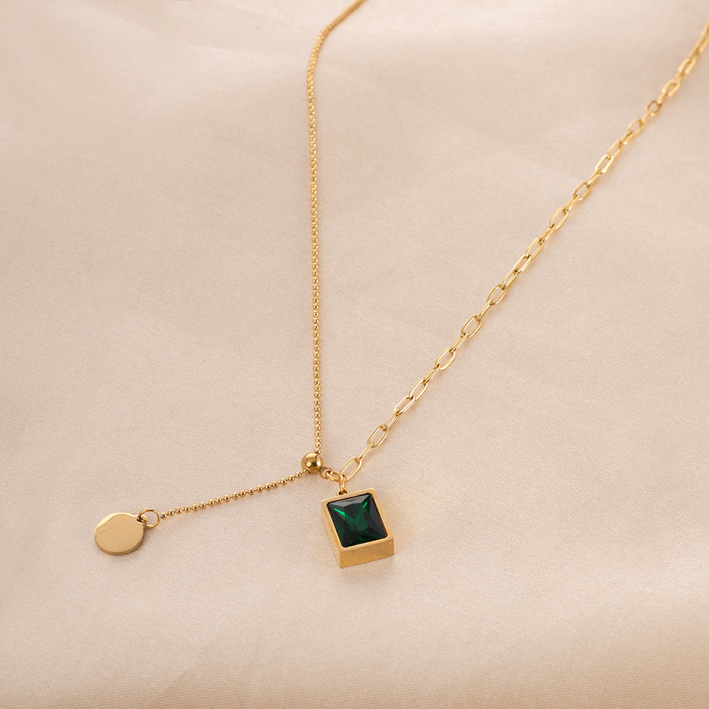 Emerald Square Cubic Zircon Cuban Chain Necklace