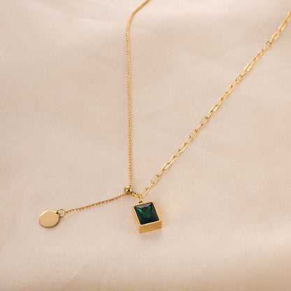 Emerald Square Cubic Zircon Cuban Chain Necklace