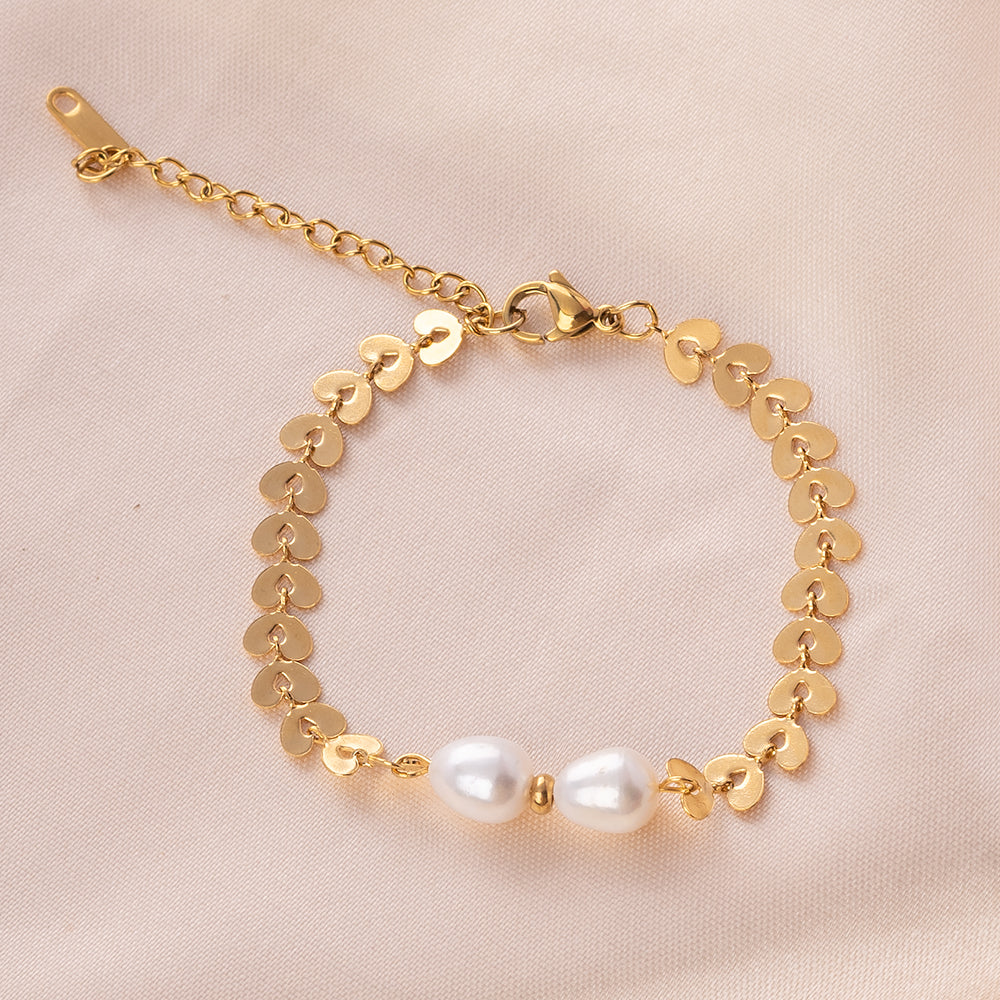 Double Pearl Link Chain Bracelet