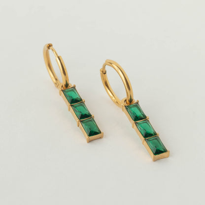 Emerald Three Square Huggie Drop Earring