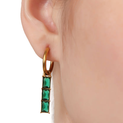 Emerald Three Square Huggie Drop Earring