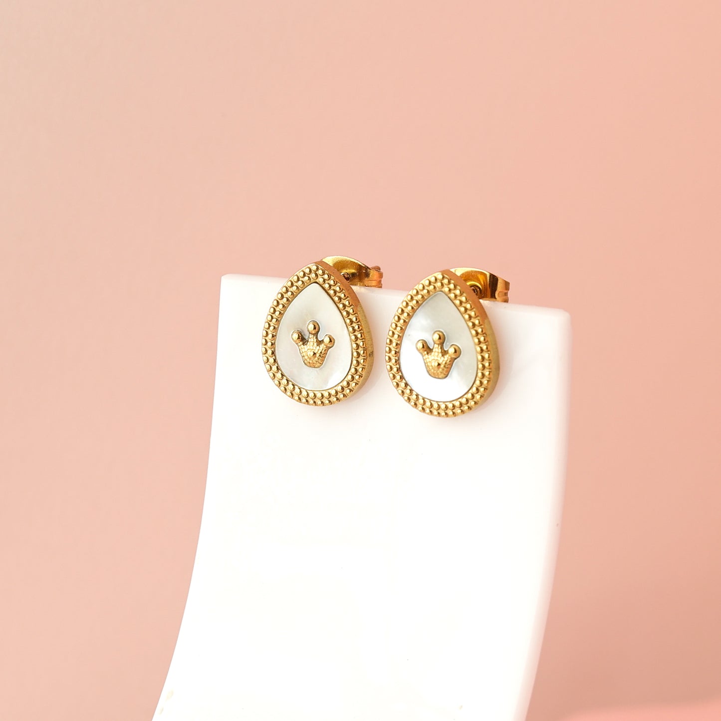 Avocado Charm White Shell Stud Earrings