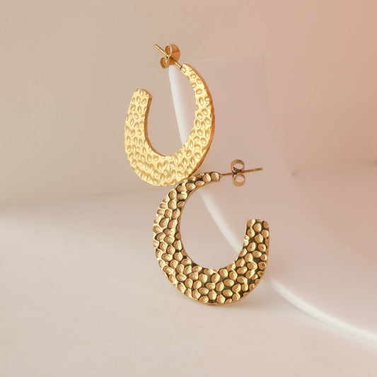 C Shaped Textured Hoop Earring