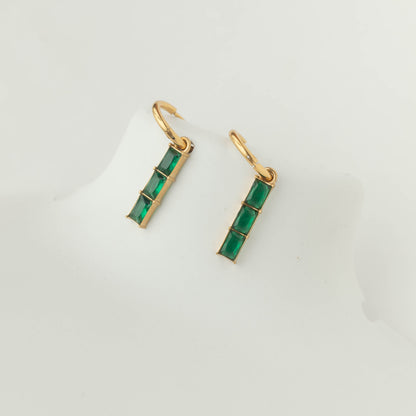 Emerald Three Square Huggie Drop Earring