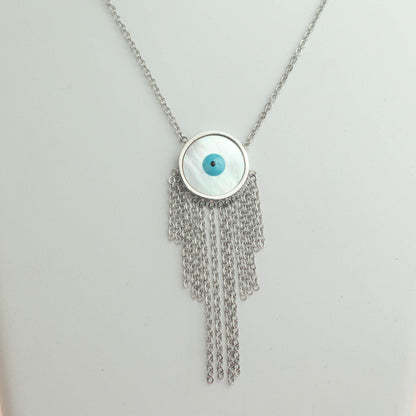 Evil Eye White Shell Coin Pendant Necklace
