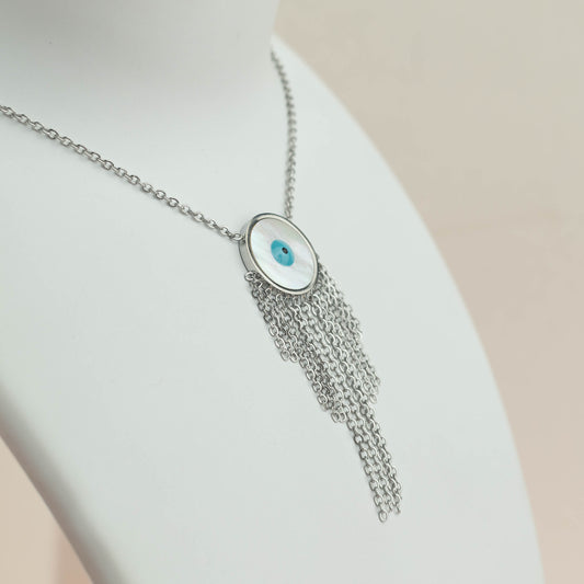 Evil Eye White Shell Coin Pendant Necklace