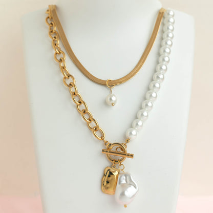 Double Layer Split Pearl  Pendant Necklace