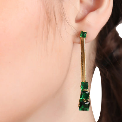 Three Emerald Zircon Drop Earring