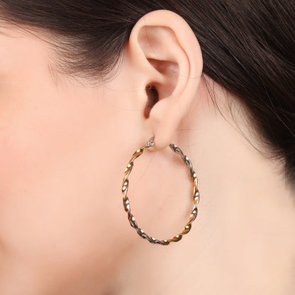 Twisted Round Shaped Silver And Gold Hoop Earring