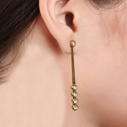 Three Zircon Snake Chain Drop Earring