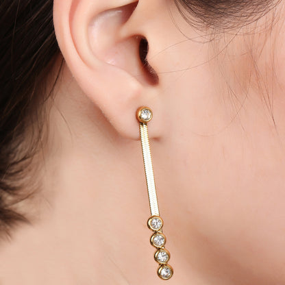 Three Zircon Snake Chain Drop Earring