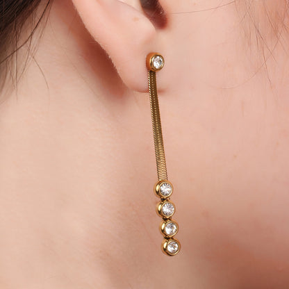 Three Zircon Snake Chain Drop Earring