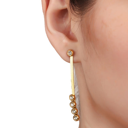 Three Zircon Snake Chain Drop Earring