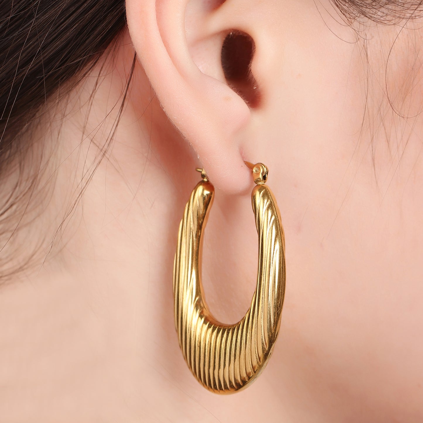 Oval Shaped Hoop Earring