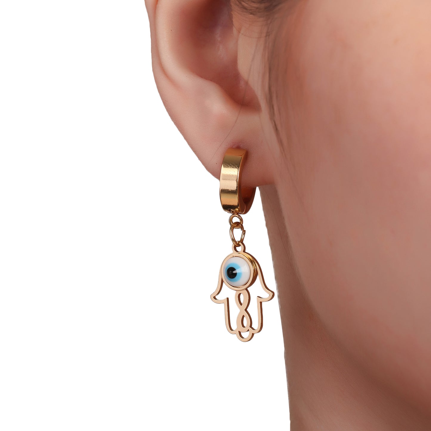 Evil Eye Hand Huggie Drop Earring