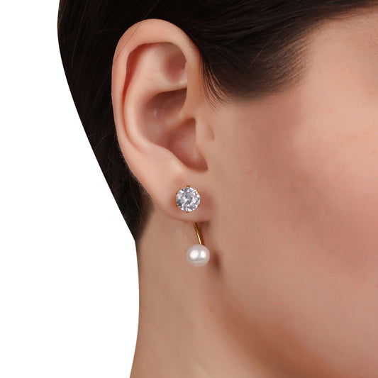 C Shaped Zircon And Pearl Stud Earring