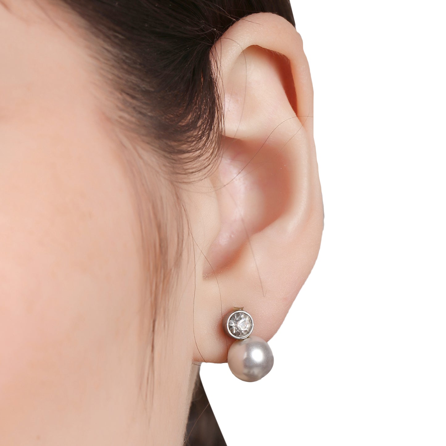 Zircon And Pearl Stud Earring