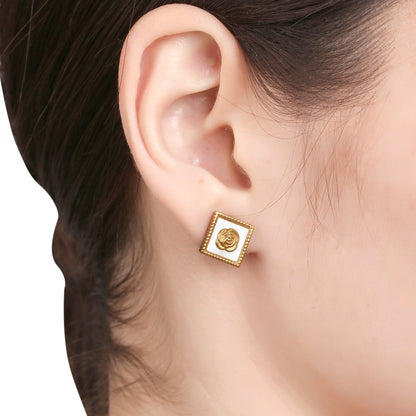 Square Charm White Shell Stud Earrings