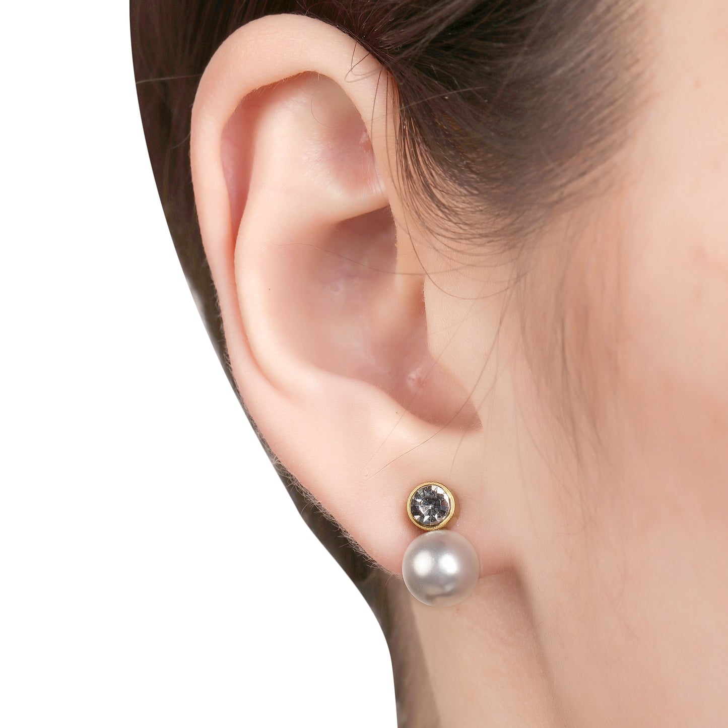 Zircon And Pearl Stud Earring