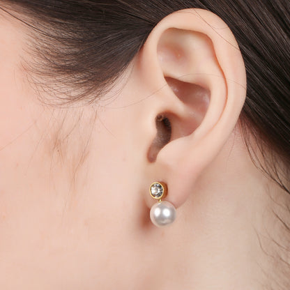 Zircon And Pearl Stud Earring