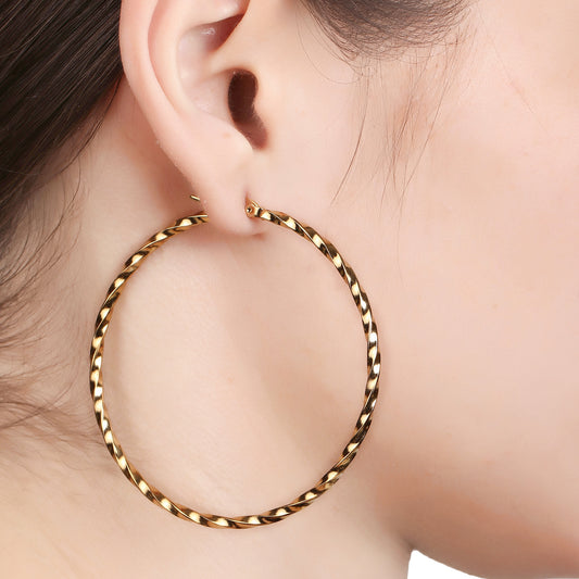 Twisted Round Shaped Golden Hoop Earring