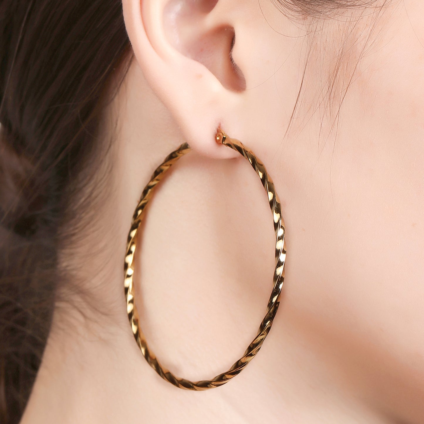 Twisted Round Shaped Golden Hoop Earring