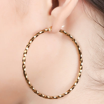 Twisted Round Shaped Golden Hoop Earring