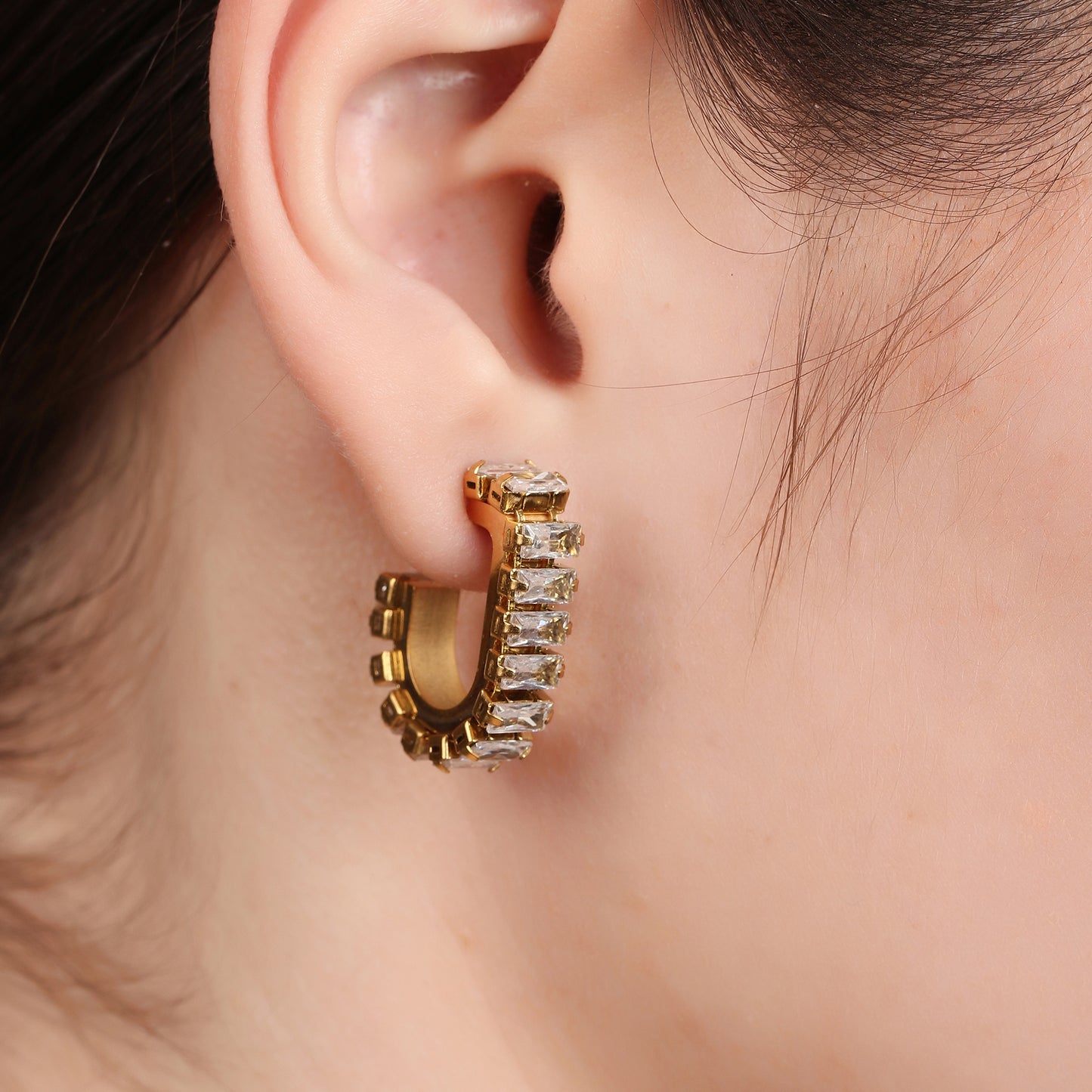 Zircon Studded C Shape Earring