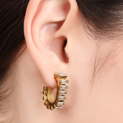 Zircon Studded C Shape Earring