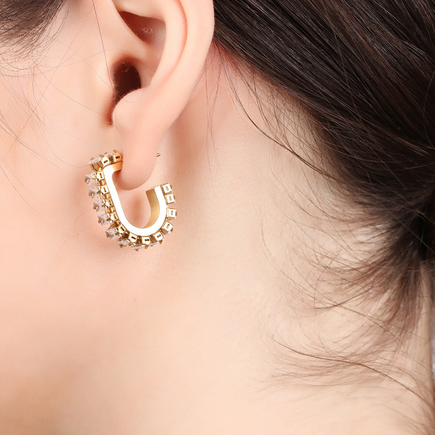 Zircon Studded C Shape Earring