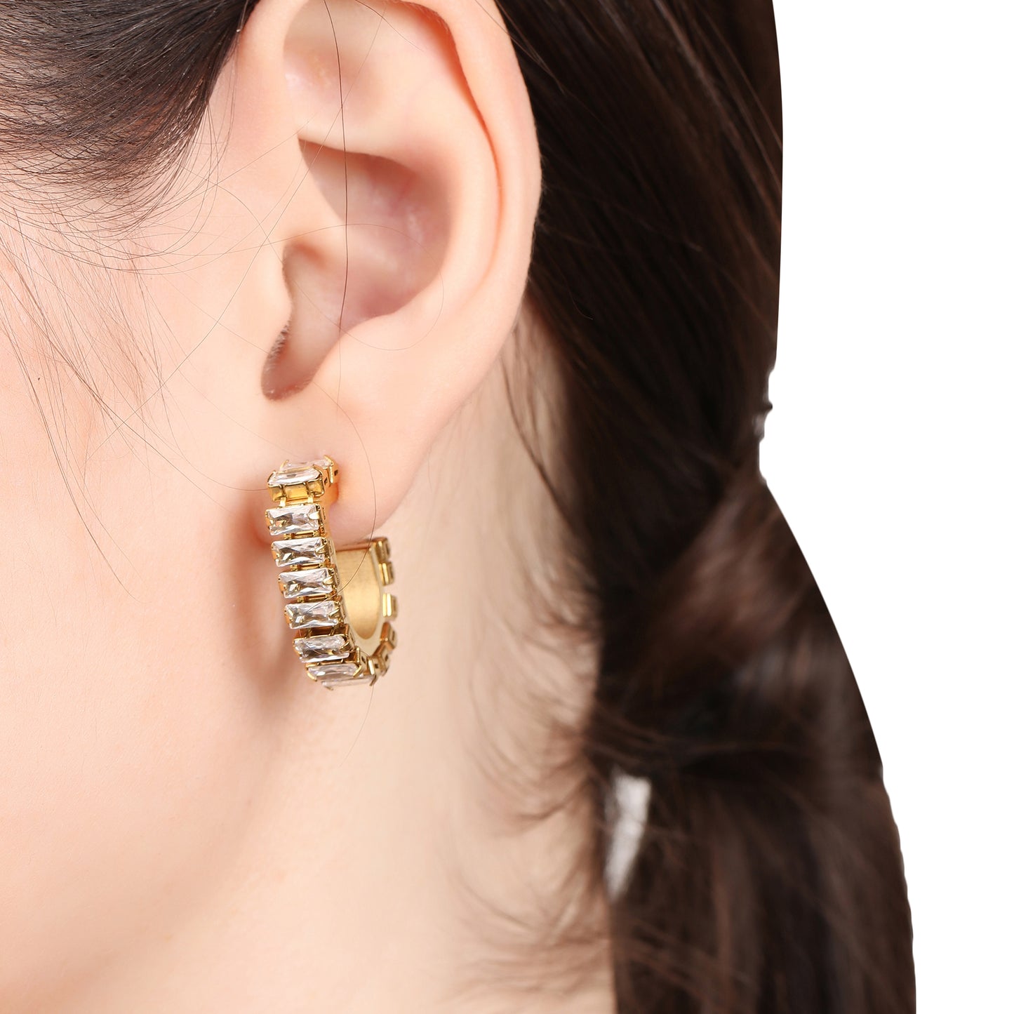 Zircon Studded C Shape Earring