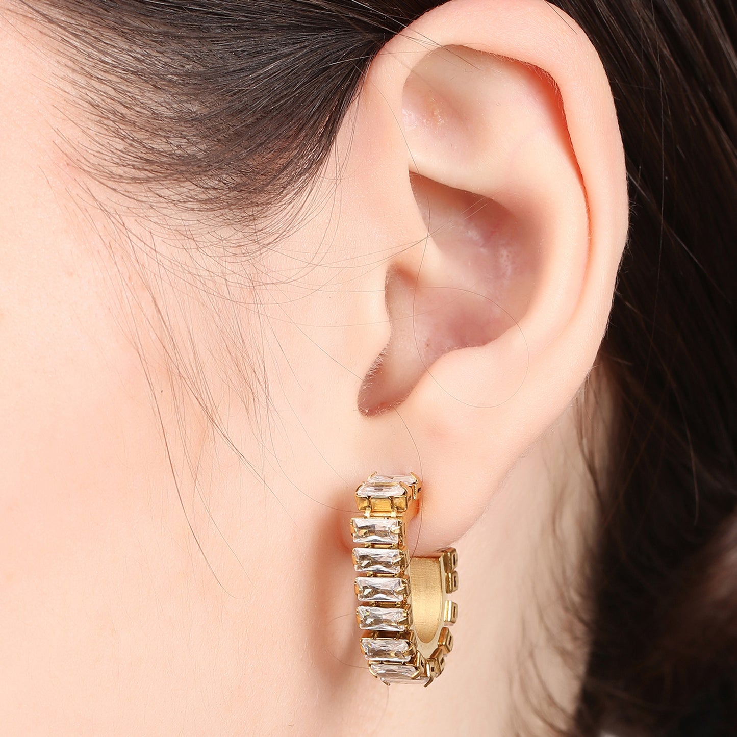 Zircon Studded C Shape Earring