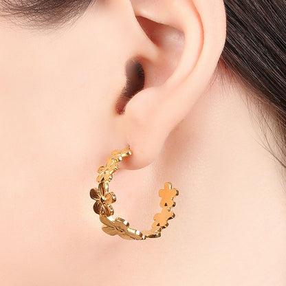 Connecting Flowers Open Hoop Earring