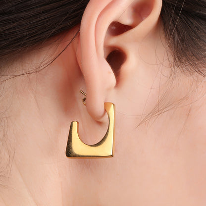 Square C Shaped Open Hoop Earring