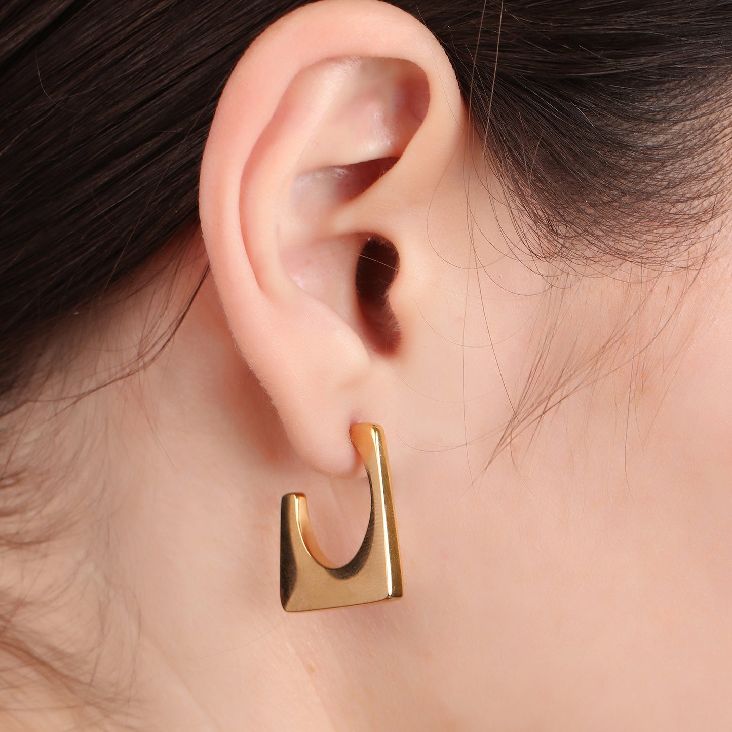 Square C Shaped Open Hoop Earring