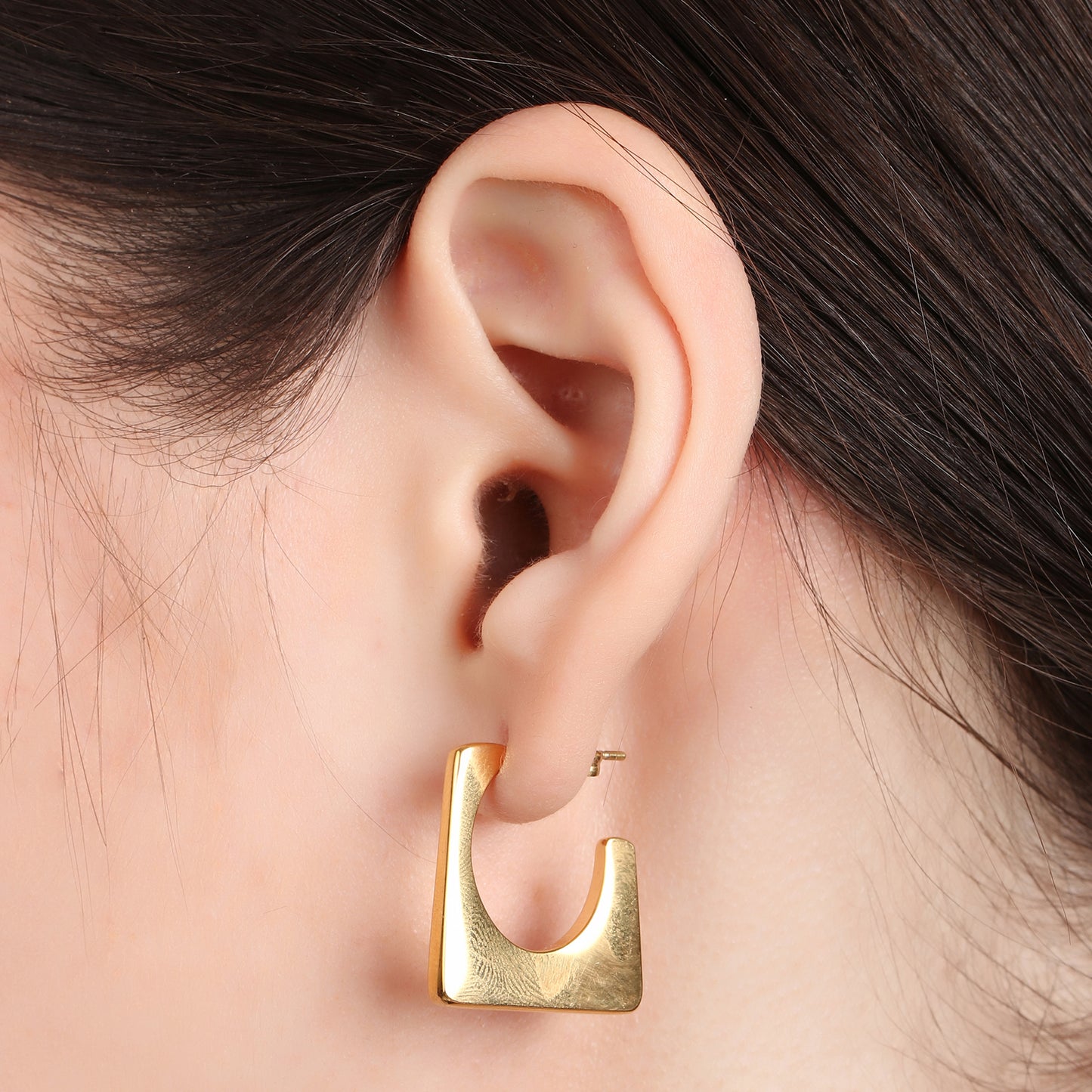 Square C Shaped Open Hoop Earring