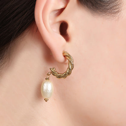 C Shaped Twisted Pearl Drop Earring