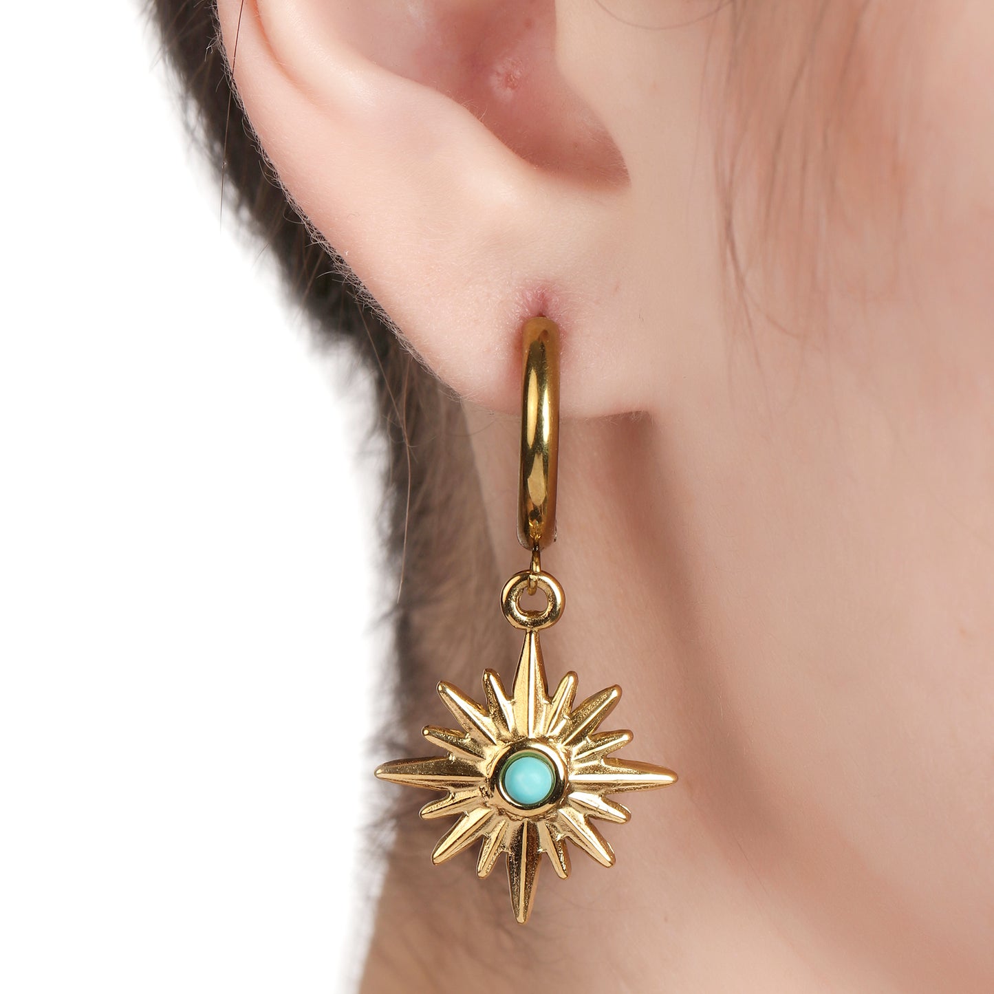 Turquoise Huggie Sun Drop Earring