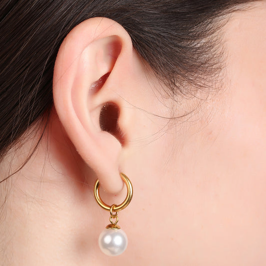 Pearl Huggie Drop Earring