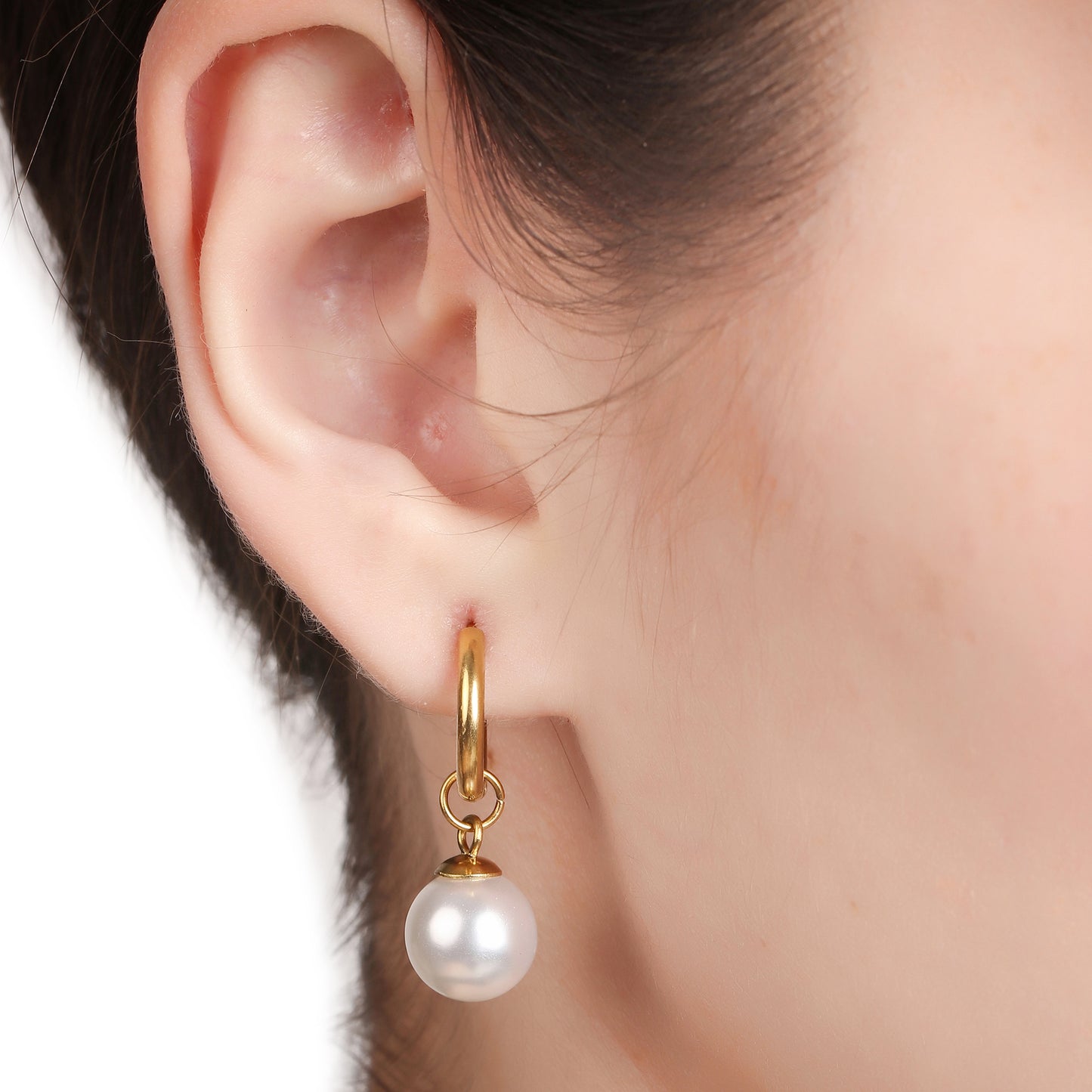 Pearl Huggie Drop Earring