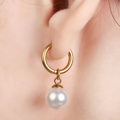 Pearl Huggie Drop Earring