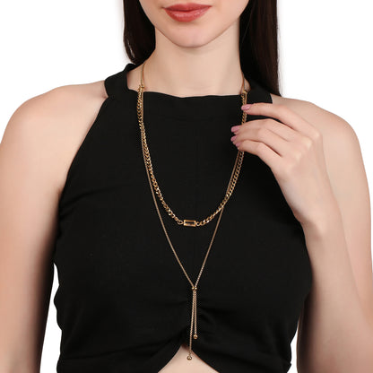 Double Layer Square Zircon Long Chain Necklace