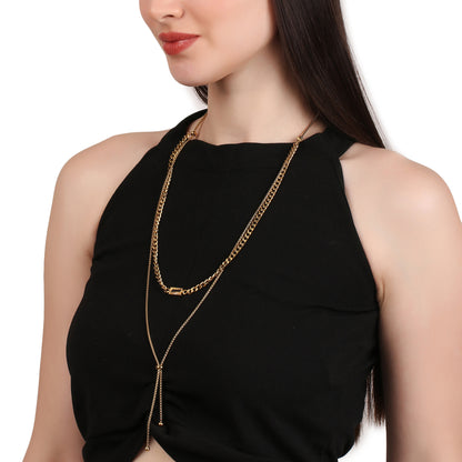 Double Layer Square Zircon Long Chain Necklace