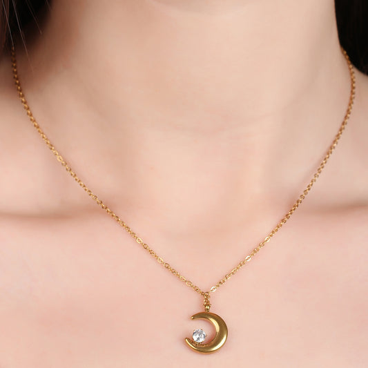 Zircon Crescent Pendant Necklace