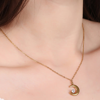 Zircon Crescent Pendant Necklace