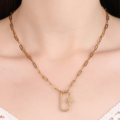 Oval Link Textured Carabiner Necklace