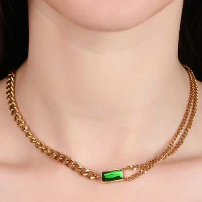 Green Zircon Cuban Chain Necklace