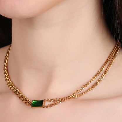 Green Zircon Cuban Chain Necklace