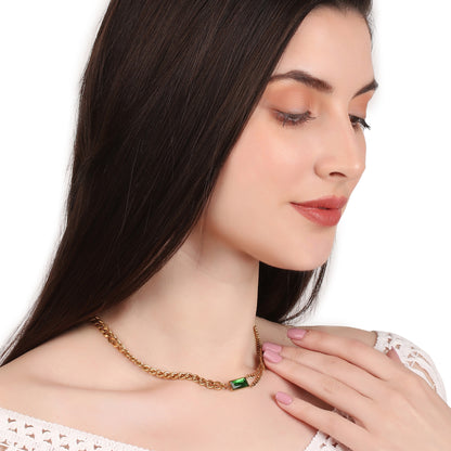 Green Zircon Cuban Chain Necklace